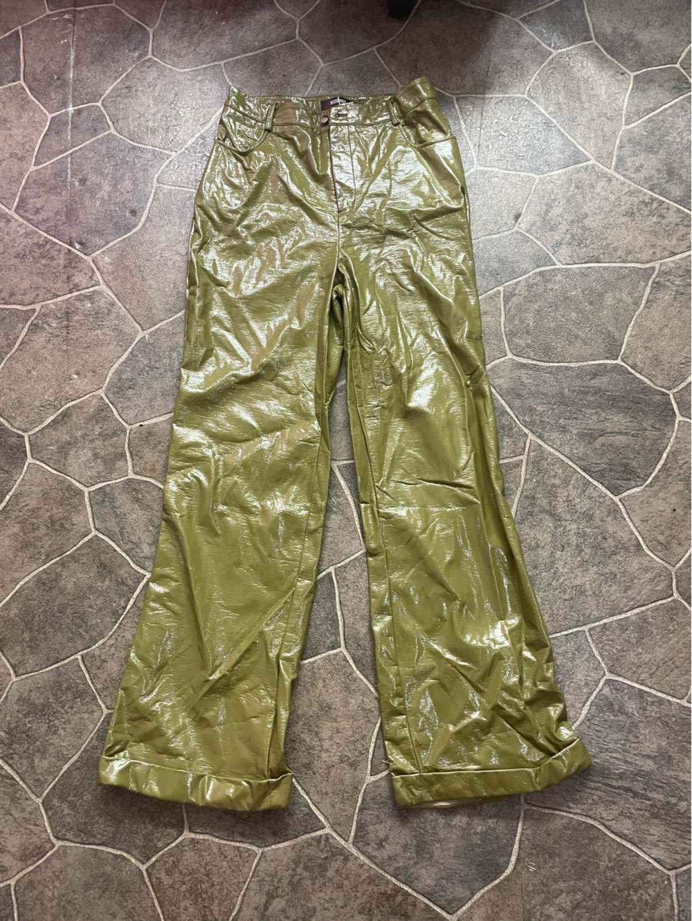 Glossy Olive Green Vinyl Trousers